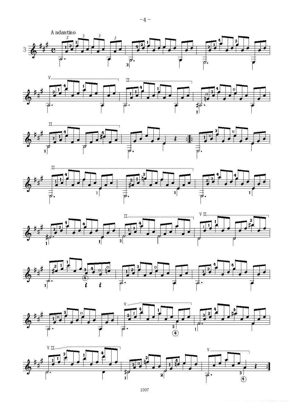 《卡尔卡席25首练习曲之1——5》吉他谱/六线谱（第4页）