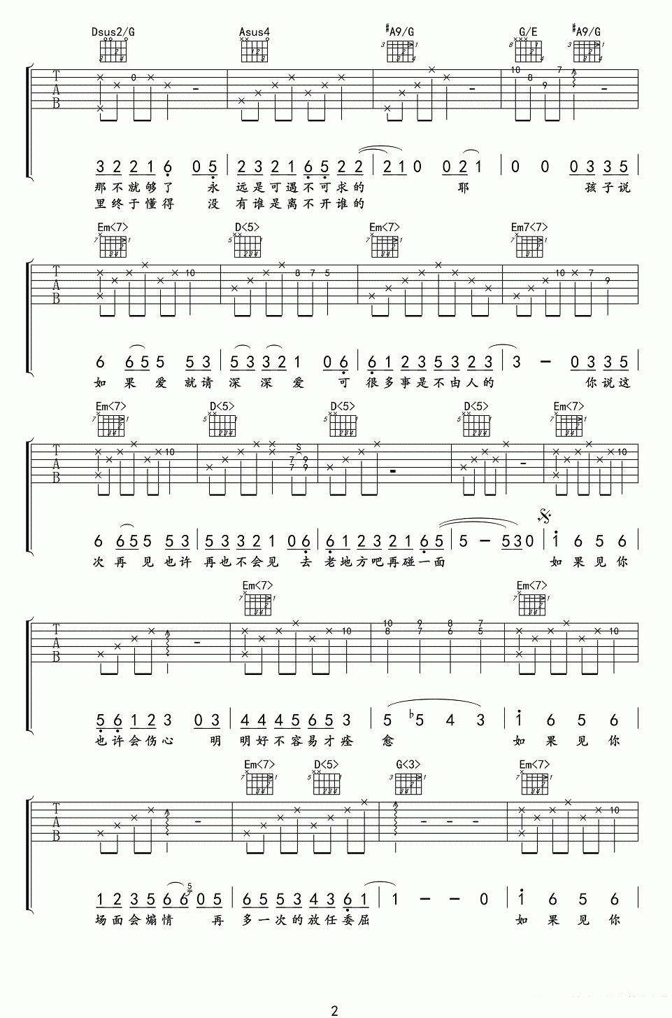 许嵩《不煽情》吉他谱/六线谱（第2页）